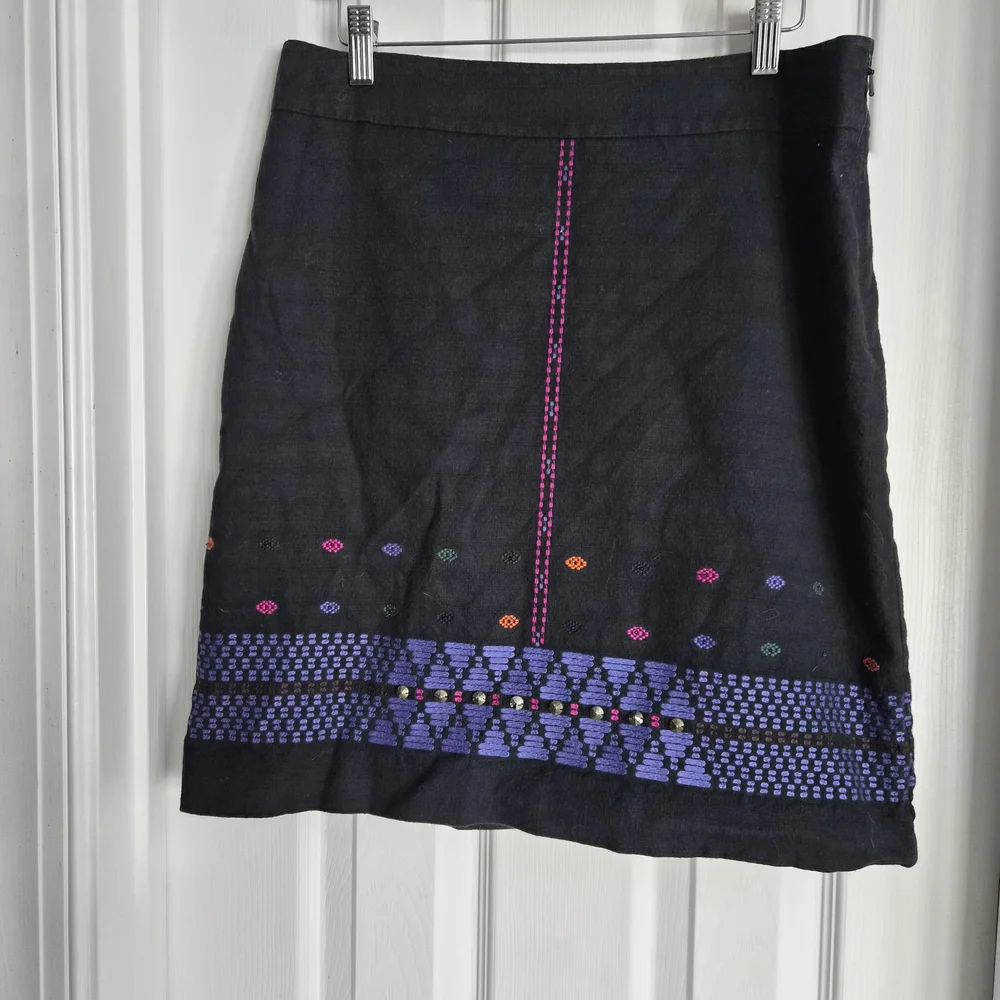 DKNY Blue A-Line Skirt Purple Band Multicolor Accents Womens Size Medium